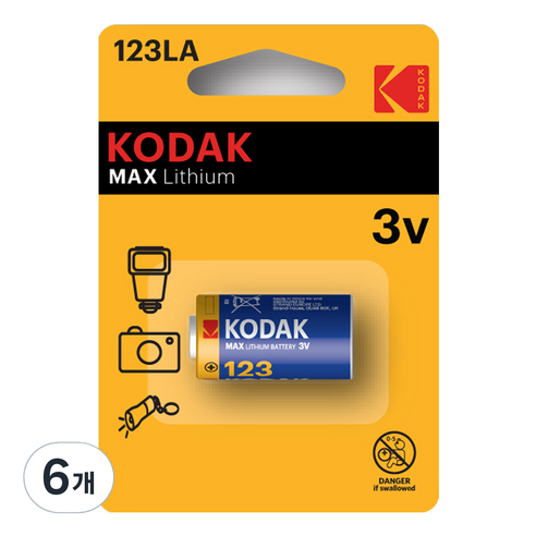 코닥 MAX CR123A 3V 리튬 특수건전지, 1개입, 6개
