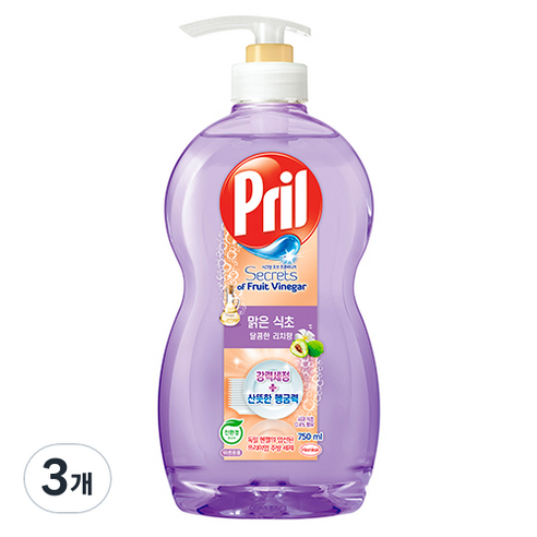 프릴 주방세제 맑은 식초 달콤한 리치향 본품 750ml, 3개