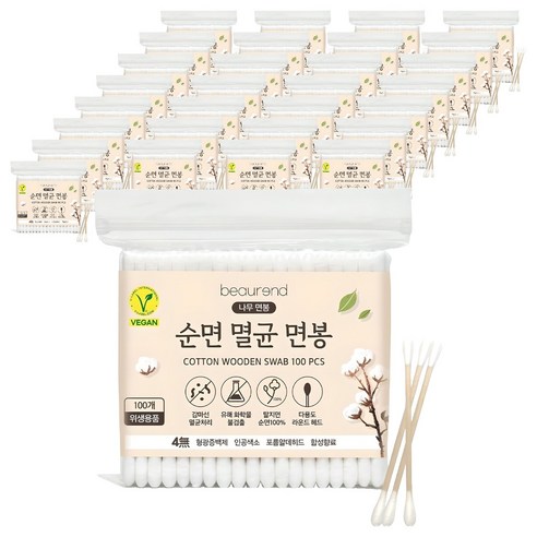 뷰렌드 비건 멸균 나무 면봉, 100개입, 60개