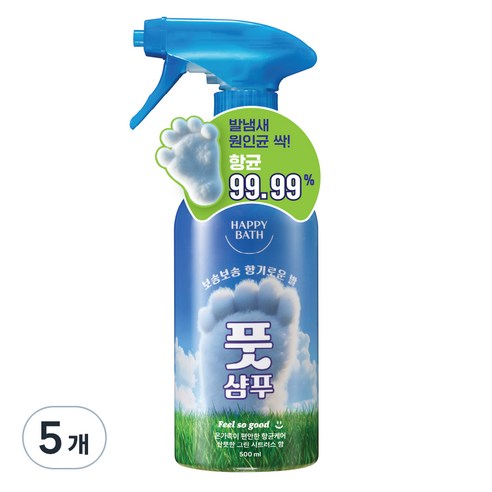 해피바스 필쏘굿 보송보송 항균 케어 풋샴푸 그린 시트러스향, 1개입, 5개, 500ml