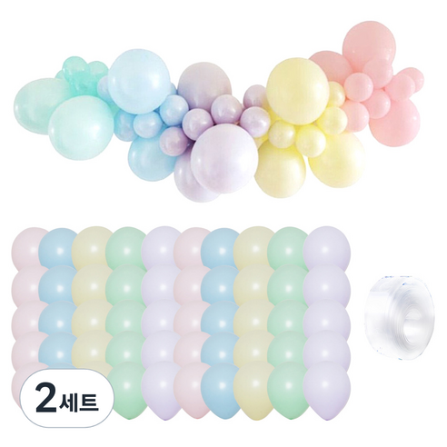 네오텍스 파티쇼 매트파스텔 마카롱 벌룬가랜드 30cm x 50p + 13cm x 50p + 연결테이프 5m, 혼합색상, 2세트
