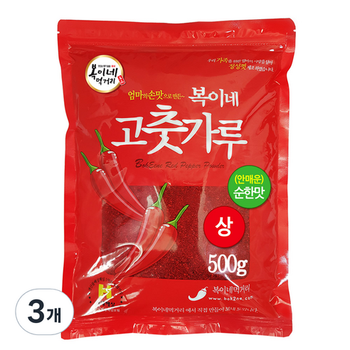 복이네먹거리 중국산 안매운 고춧가루 순한맛 김치용, 500g, 3개