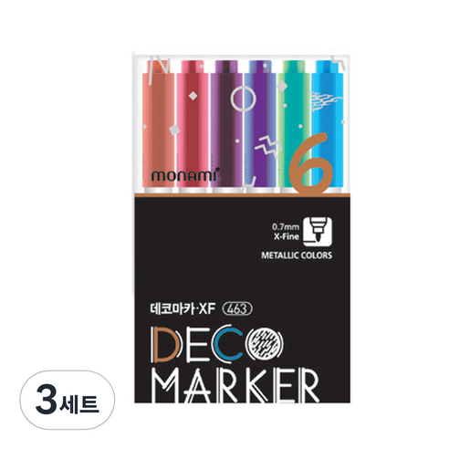 모나미 데코마카 463 가는닙 메탈 세트, 6색, 3세트