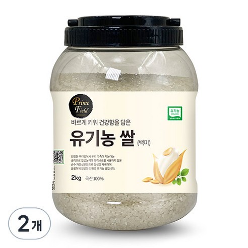Prime Field 유기농 쌀 백미, 2kg, 2개