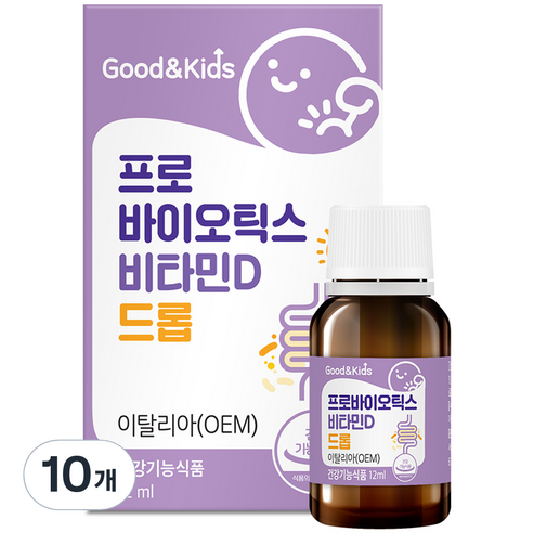 내츄럴플러스 굿앤키즈 프로바이오틱스 비타민D 드롭, 10개, 12ml