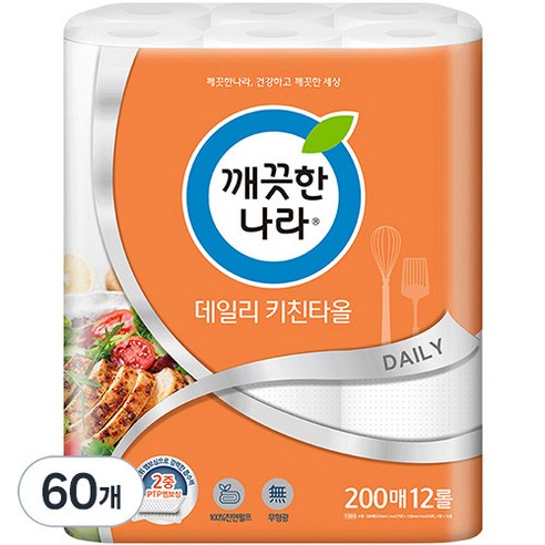 깨끗한나라 데일리 키친타올, 200매, 60개