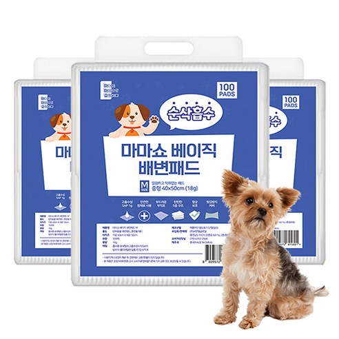 마마쇼 베이직 배변유도제 함유 배변패드, 3개, 100개입