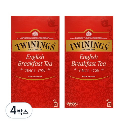 트와이닝 잉글리쉬블랙퍼스트 티백, 2g, 25개입, 4개