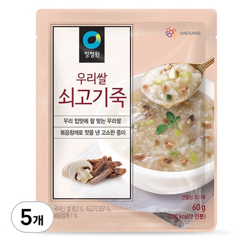청정원 우리쌀 쇠고기죽, 60g, 5개