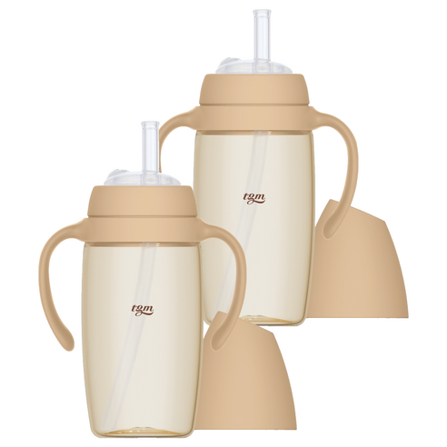 티지엠 유아용 PPSU 밀알 빨대컵 280ml, 2개, 탠브라운