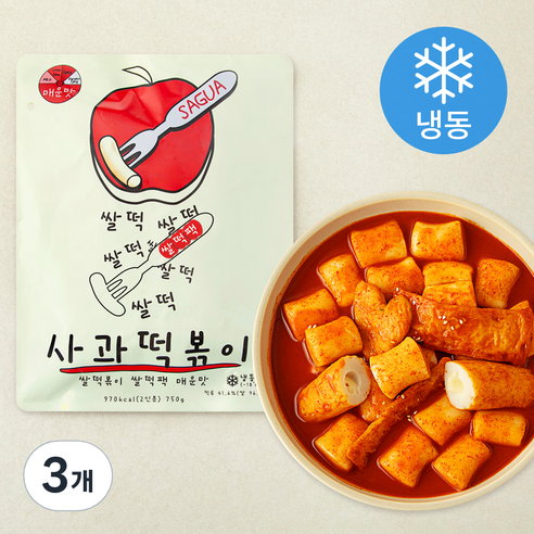 사과떡볶이 쌀떡팩 쌀떡볶이 매운맛 (냉동), 750g, 3개