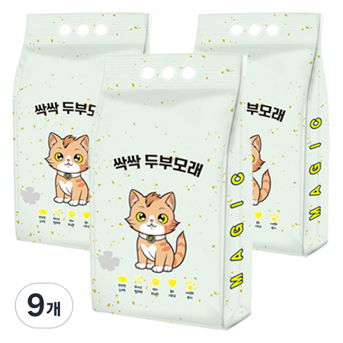 메디펫 고양이 싹싹 두부모래 가는입자, 9개, 8L, 녹차향