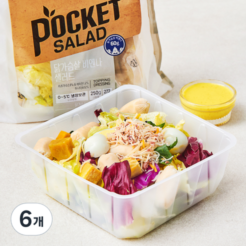 포켓샐러드 닭가슴살 비엔나 샐러드, 250g, 6개