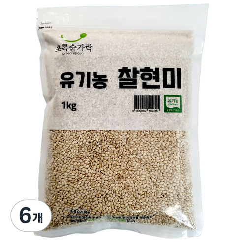 초록숟가락 유기농 찰현미, 1kg, 6개