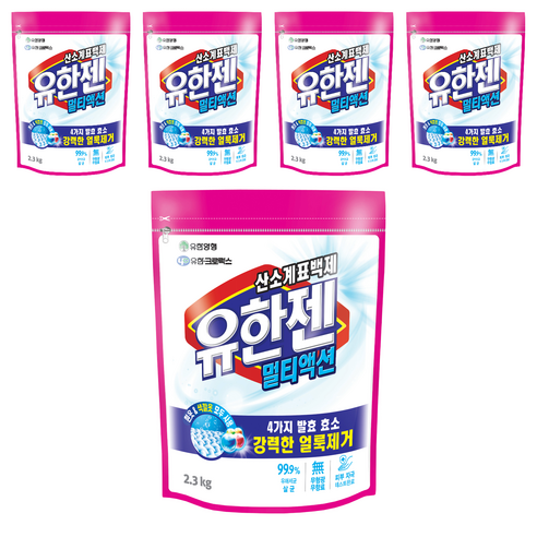 유한젠 멀티액션 산소계 표백제 분말형 리필, 2.3kg, 5개