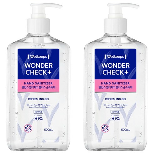 웰킵스 원더체크 플러스 손소독제 세정제, 500ml, 2개