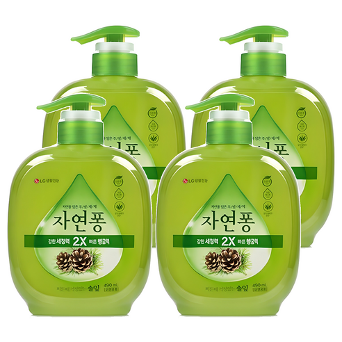자연퐁 찌든때 걱정없는 솔잎 주방세제 용기형, 490ml, 4개