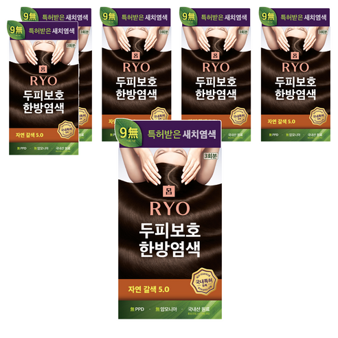 려 자양윤모 새치커버 두피보호 한방 염색제, 자연갈색 5.0, 6개