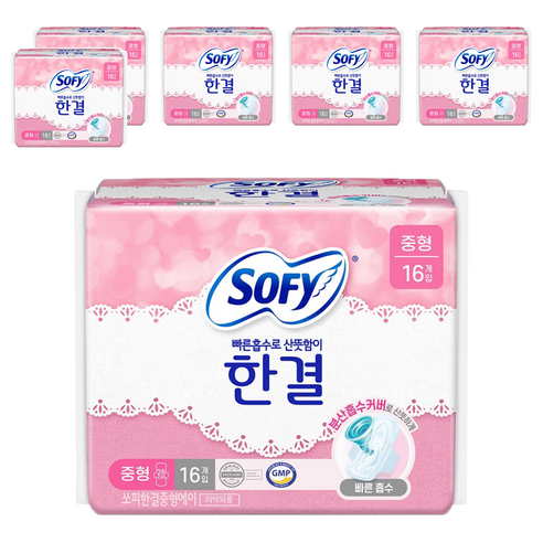 쏘피 한결 생리대 날개형 중형 × 16개입 × 6개, 사이즈 × 개당 수량 × 수량 섬네일