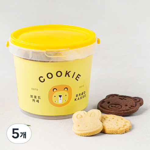 브로드카세 어쏘티드 동물쿠키 미니버켓 노랑, 120g, 5개