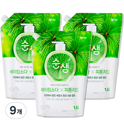 순샘 베이킹소다 피톤치드 리필 세제, 1.6L, 9개