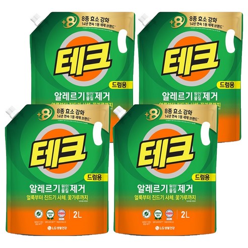 [비건라이프] 테크 알레르기 원인물질 제거 드럼용 액상세제 리필, 2L, 4개
