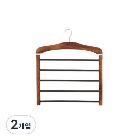 진영컴퍼니 우드 5단 논슬립 바지걸이, 브라운, 2개입