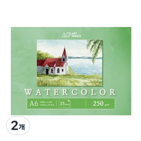 두성 아트프린스 워터컬러 수채화용 무선 스케치북 250g W11, A6, 25매, 2개