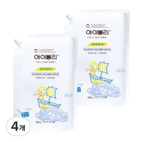 아이블리네이처 유아 섬유유연제 화이트 블러썸향 리필, 4개, 1.2L