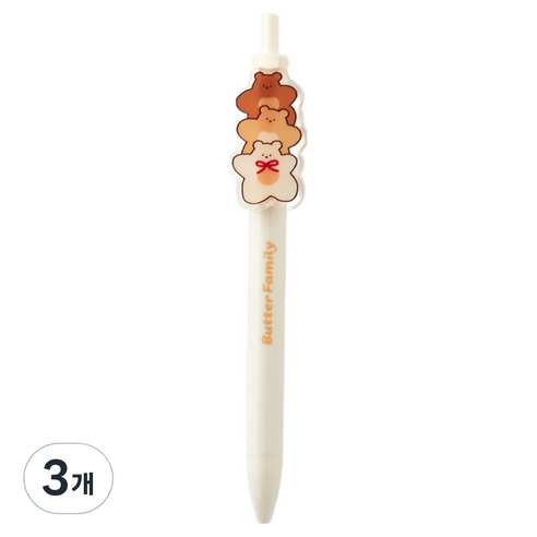 모던하우스 버터샵 애플팜 버터곰 아크릴 와펜 볼펜 블랙 0.5mm, BROWN, 3개