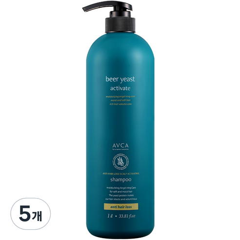 아브카 맥주효모 두피케어 대용량 탈모 기능성샴푸, 1000ml, 5개