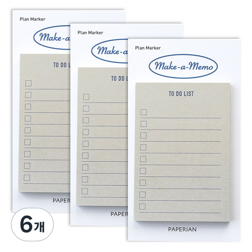 페이퍼리안 플랜마커 메이크어메모 점착식 메모지, 투두리스트, 1개입, 6개