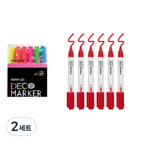 모나미 데코마카 460 6색 형광 + 레드 6p 세트, 2세트