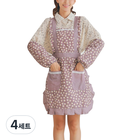 프릴 꽃무늬 앞치마 + 팔토시, TYPE05, 4세트