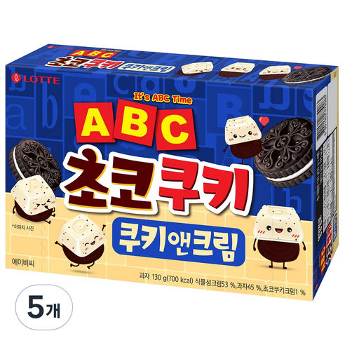 롯데제과 ABC초코쿠키 쿠키앤크림, 130g, 5개