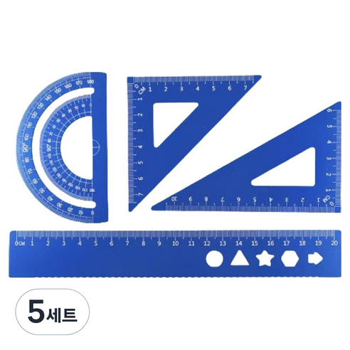 디엔오 스테인레스 삼각자 + 각도기 + 자 세트, 블루, 5세트