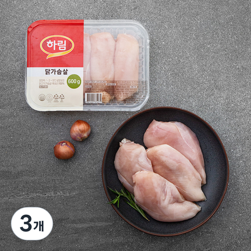 하림 닭가슴살 (냉장), 600g, 3개