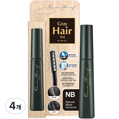 동성제약 오마샤리프 헤어 틴트 마스카라 15ml, 자연스러운 흑색, 4개