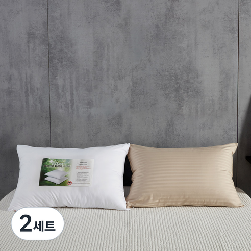 케이아이티 피톤치드 마이크로화이바 베개 솜 + 순면 60수 로얄 샤틴 쟈가드 베개 커버, 크림 베이지, 2세트