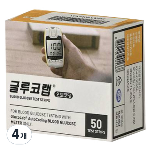 오상헬스케어 글루코랩 개인용혈당검사지, 4개
