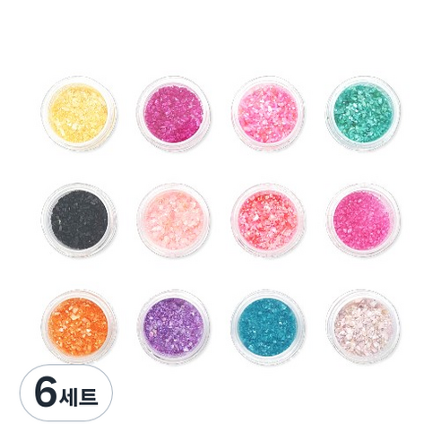 골드루쓰 네일파츠 선명한 자개 글리터 12p 세트, 혼합색상, 6세트