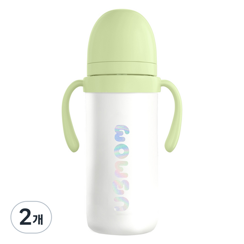 유비맘 유아용 시그니처 보온보냉 스테인리스 빨대컵 330ml, 2개, 멜론(그린)