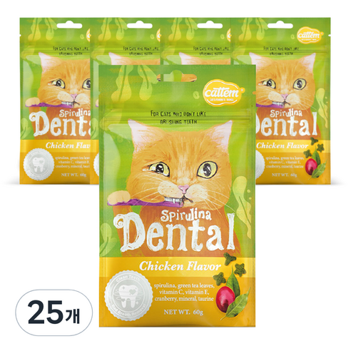 캣템 스피루리나 덴탈 고양이 간식, 치킨, 60g, 25개