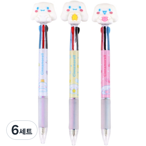 산리오 시나모롤 피규어 3색 볼펜 3종 세트 0.7mm, 혼합색상, 6세트