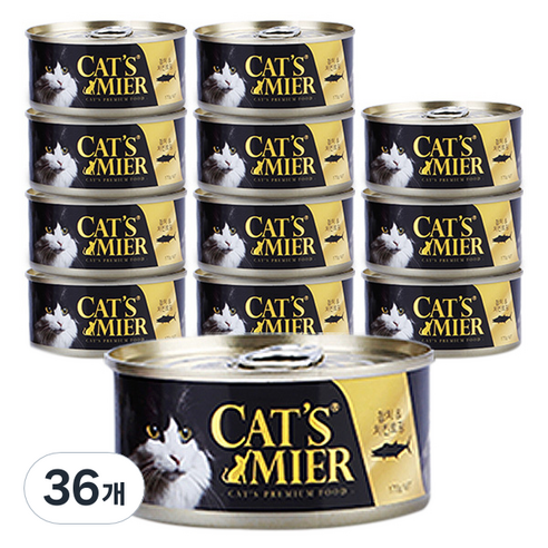 캣츠미어 전연령용 참치와 치킨토핑 고양이 습식사료, 닭+참치, 170g, 36개