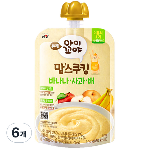 아이꼬야 유아용 맘스쿠킹 이유식 6개월부터, 바나나사과배, 100g, 6개