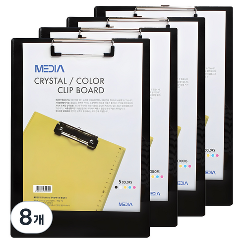 MEDIA 크리스탈 칼라 클립보드 A4, 흑색, 8개