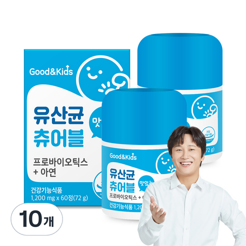 굿앤키즈 내츄럴플러스 유산균 츄어블, 60정, 10개