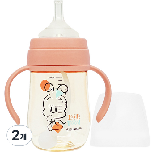 밥독 PPSU 베베쪽쪽 빨대컵 180ml, 코랄핑크, 2개