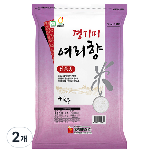 독정RPC 2024년산 햅쌀 경기미 여리향 쌀, 4kg, 2개